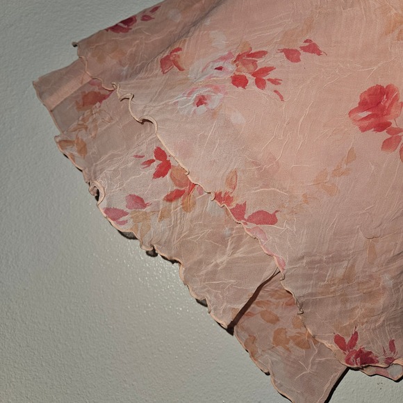 Studio Y Floral Chiffon Dress Pink Roses Ruffle Hem - Picture 4 of 6